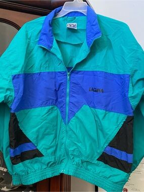 Vintage 90s Laguna Windbreaker Colorblock Jacket Men’s size L Teal Blue Black